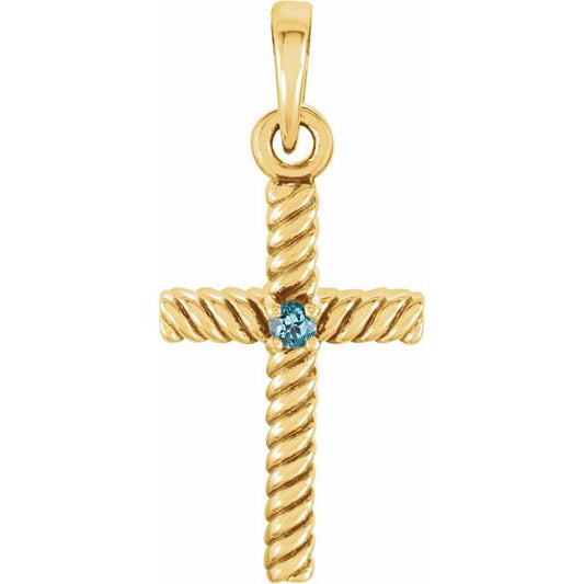 14K Yellow Gold Natural Swiss Blue Sapphire Cross Pendant