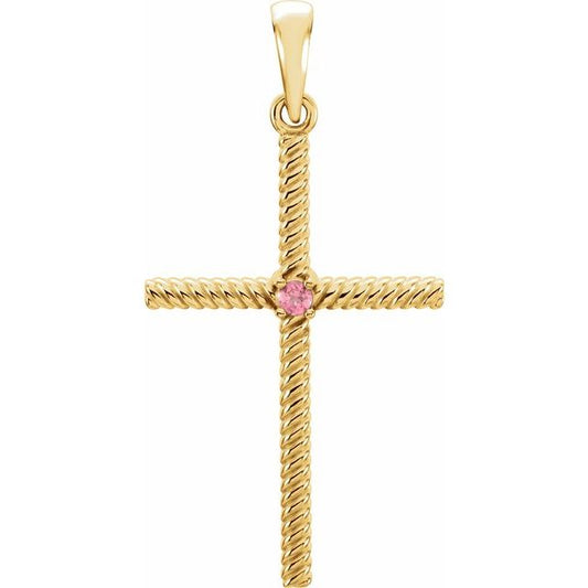 14K Yellow Gold Natural Pink Tourmaline Cross Pendant
