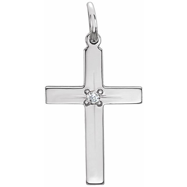 14K White Gold .0075 CT Natural Diamond Cross Pendant