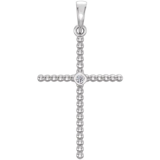 14K White Gold 33.3x17.6 mm .03 CTW Natural Diamond Beaded Cross Pendant