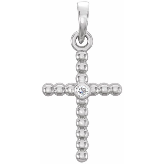 14K White Gold 19.1x9.5 mm .015 CTW Natural Diamond Beaded Cross Pendant