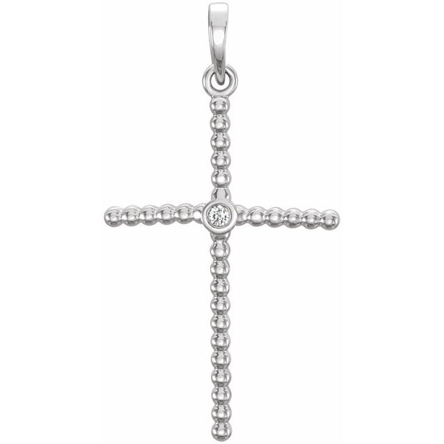 Platinum 24.8x12.2 mm .02 CTW Natural Diamond Beaded Cross Pendant