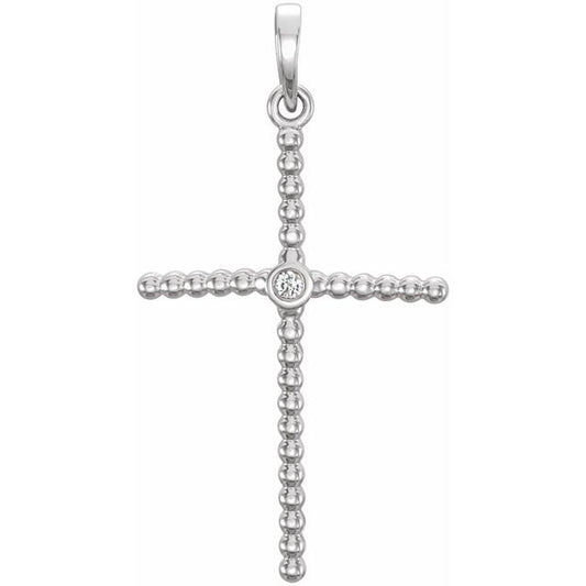 Platinum 24.8x12.2 mm .02 CTW Natural Diamond Beaded Cross Pendant