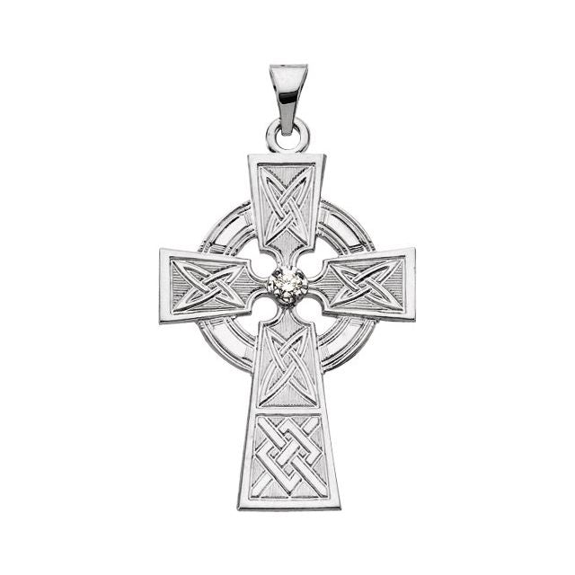 14K White Gold .06 CT Natural Diamond Cross Pendant