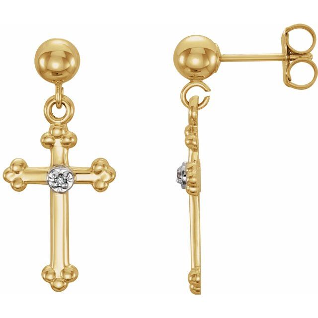 14K Yellow Gold .01 CTW Natural Diamond Cross Earrings
