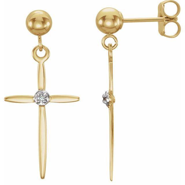 14K Yellow/White Gold .01 CTW Natural Diamond Cross Earrings 