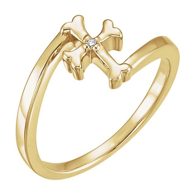 14K Yellow Gold .005 CT Natural Diamond Youth Cross Ring