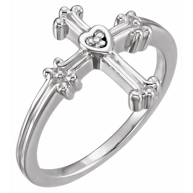 14K White Gold .005 CTW Natural Diamond Cross Ring