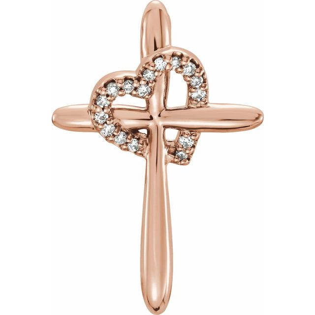 14K Rose Gold .04 CTW Natural Diamond Heart & Cross Pendant