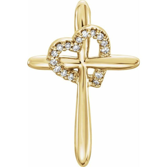 14K Yellow Gold .04 CTW Natural Diamond Heart & Cross Pendant