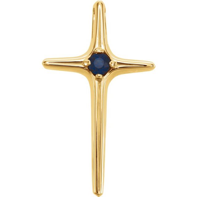 14K Yellow Gold Natural Blue Sapphire Cross Pendant