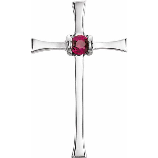 14K White Gold Natural Ruby Cross Pendant