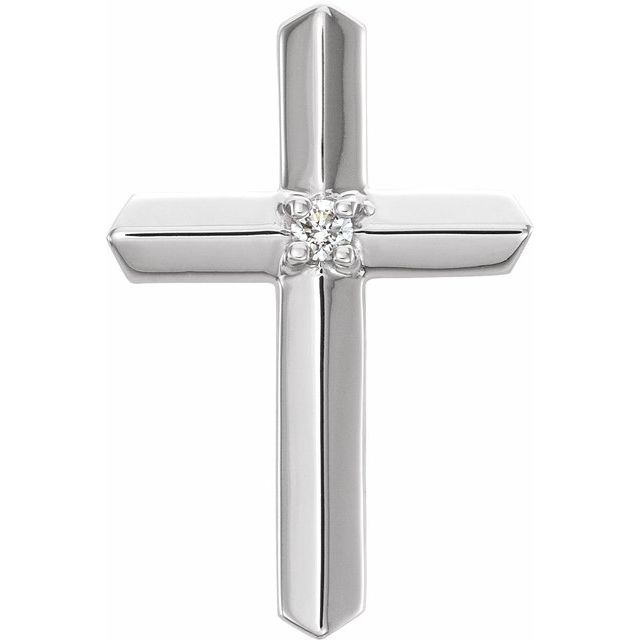 14K White Gold .03 CT Natural Diamond Cross Pendant