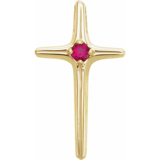 14K Yellow Gold Natural Ruby Cross Pendant