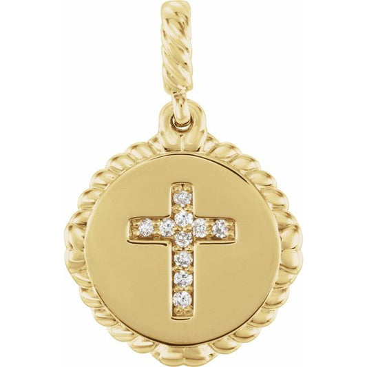 14K Yellow Gold .04 CTW Natural Diamond Cross Rope Pendant