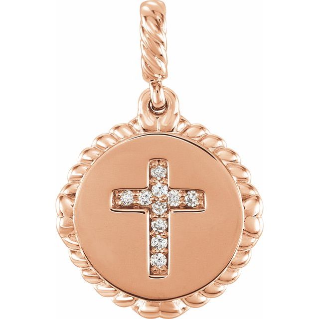 14K Rose Gold .04 CTW Natural Diamond Cross Rope Pendant