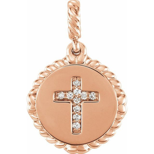 14K Rose Gold .04 CTW Natural Diamond Cross Rope Pendant