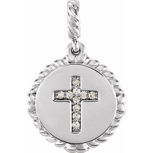 Sterling Silver .04 CTW Natural Diamond Cross Rope Pendant