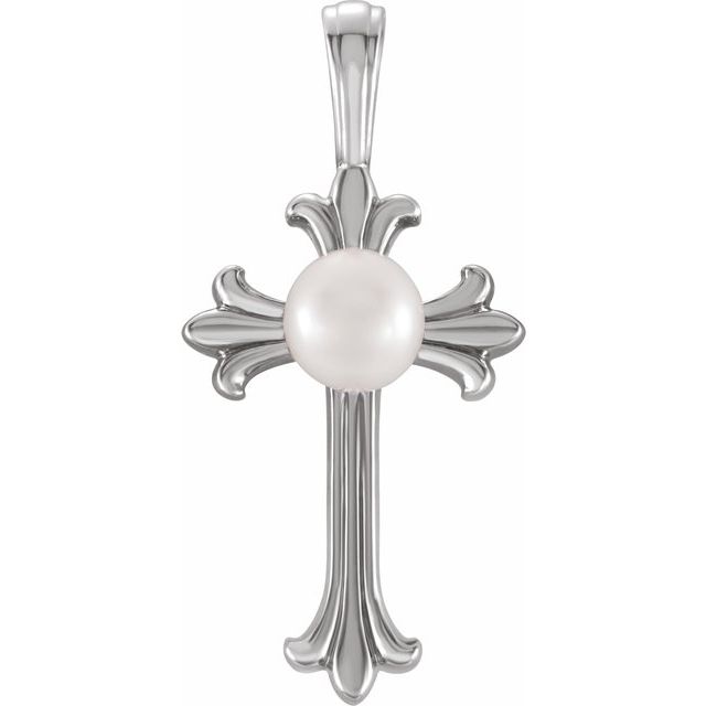 Platinum Cultured White Freshwater Pearl Cross Pendant