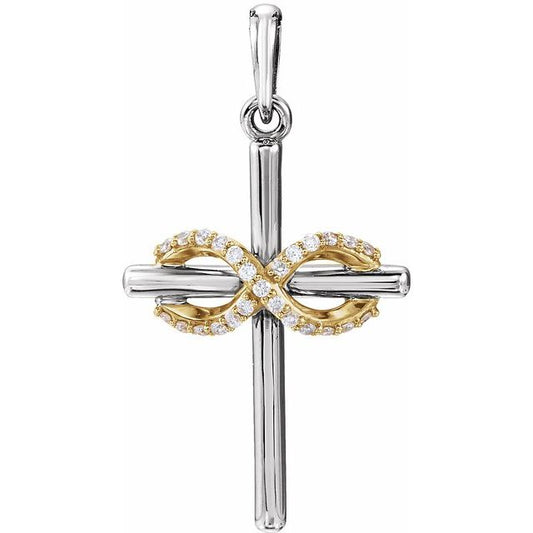 14K White/Yellow Gold .06 CTW Natural Diamond Infinity-Inspired Cross Pendant