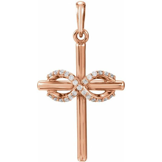 14K Rose Gold .06 CTW Natural Diamond Infinity-Inspired Cross Pendant