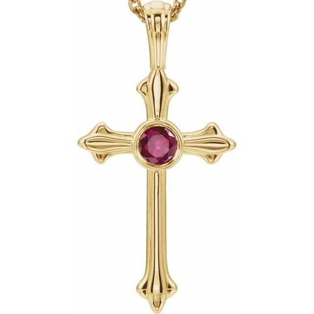 14K Yellow Gold Natural Ruby Cross Pendant