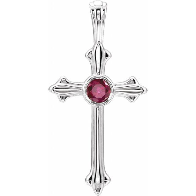 14K White Gold Natural Ruby Cross Pendant