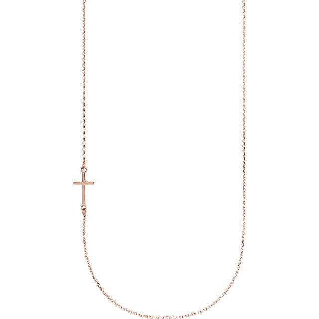 14K Rose Gold Off-Center Sideways Cross 16" Necklace  