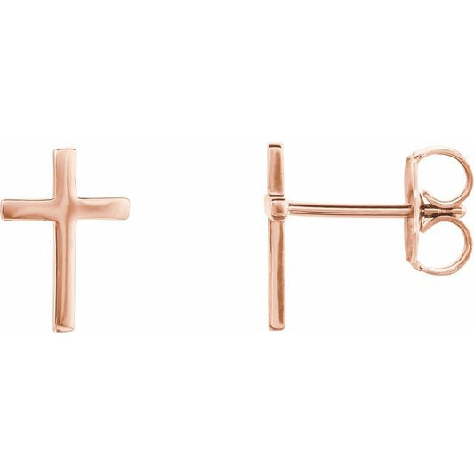 14K Rose Gold 10 mm Cross Earrings