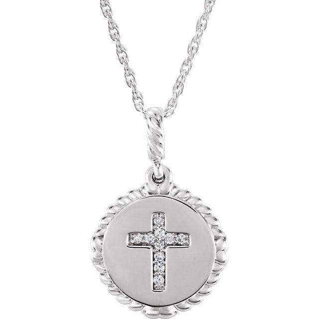 Platinum .04 CTW Natural Diamond Cross Rope 16-18" Necklace