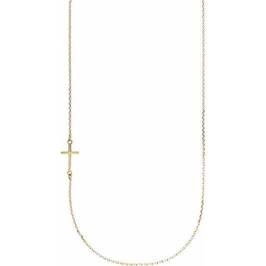 10K Yellow Gold Off-Center Sideways Cross 16" Necklace