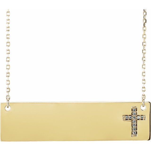 14K Yellow Gold .025 CTW Natural Diamond Engravable Cross 16-18" Necklace
