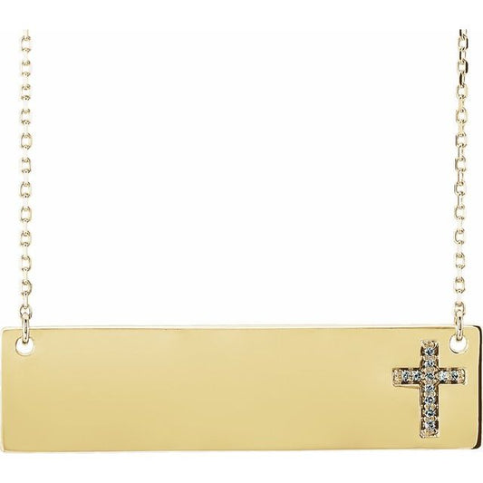 14K Yellow Gold .025 CTW Natural Diamond Engravable Cross 16-18" Necklace