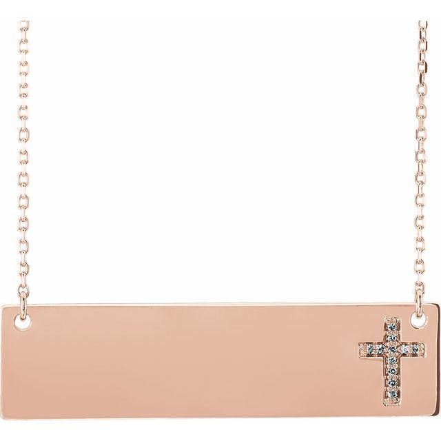 14K Rose Gold .025 CTW Natural Diamond Engravable Cross 16-18" Necklace