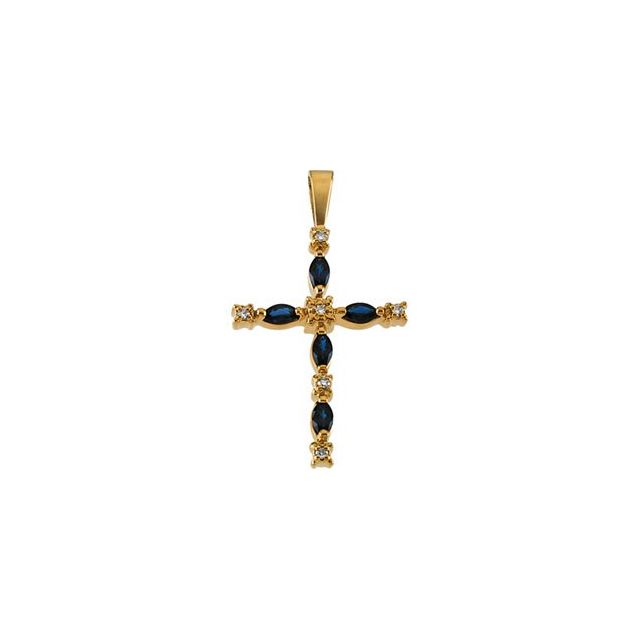 14K Yellow Gold Blue Sapphire & Diamond Cross Pendant