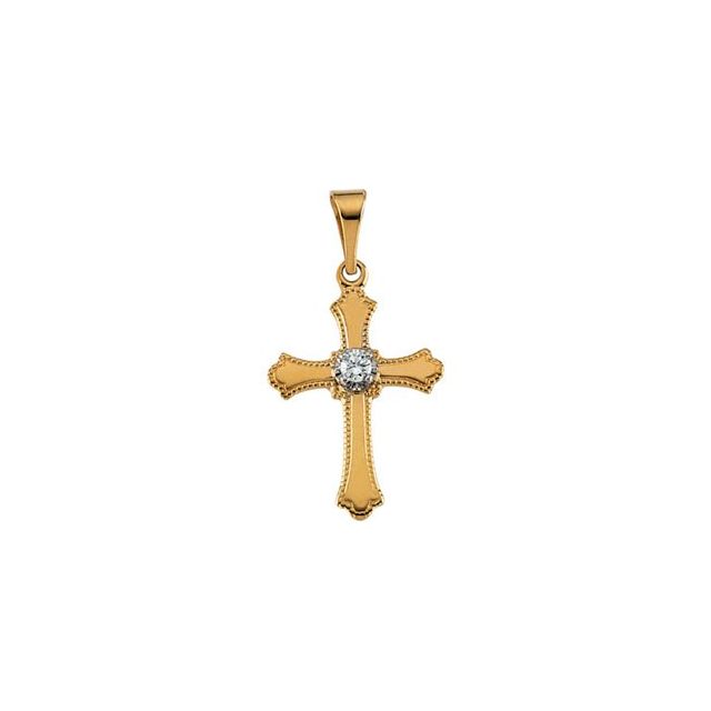 14K Yellow Gold .03 CT Natural Diamond Cross Pendant