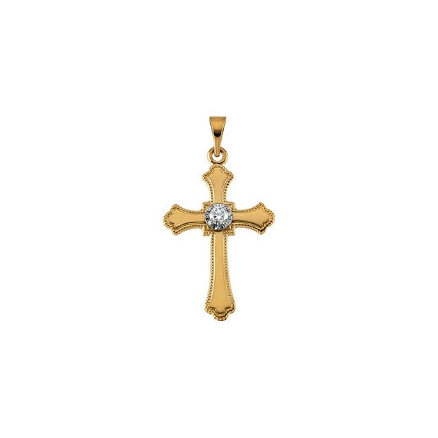 14K Yellow Gold .06 CT Natural Diamond Cross Pendant