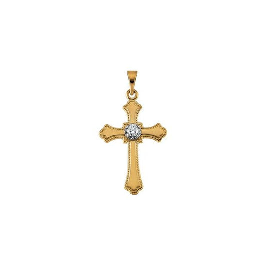 14K Yellow Gold .06 CT Natural Diamond Cross Pendant