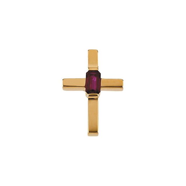 14K Yellow Gold Natural Ruby Cross Pendant