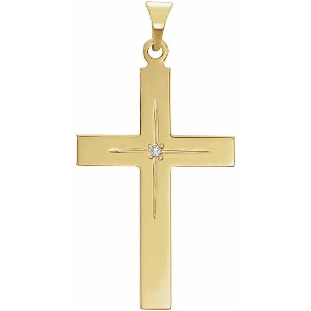 14K Yellow Gold .01 CT Natural Diamond Cross Pendant