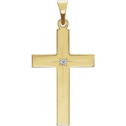 14K Yellow Gold .01 CT Natural Diamond Cross Pendant