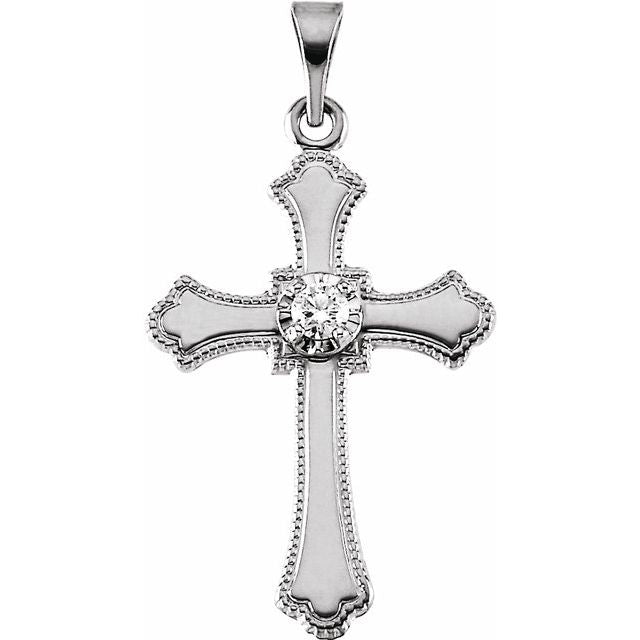 14K White Gold .03 CT Natural Diamond Cross Pendant