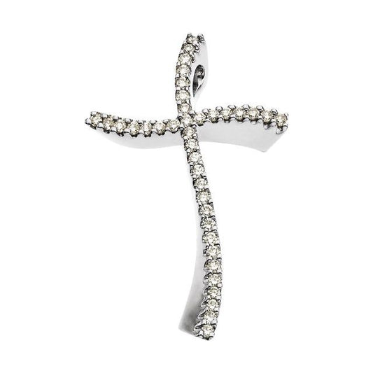 14K White Gold 3/8 CTW Natural Diamond Cross Pendant