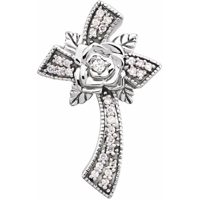 14K White Gold 1/6 CTW Natural Diamond Floral-Inspired Cross Pendant