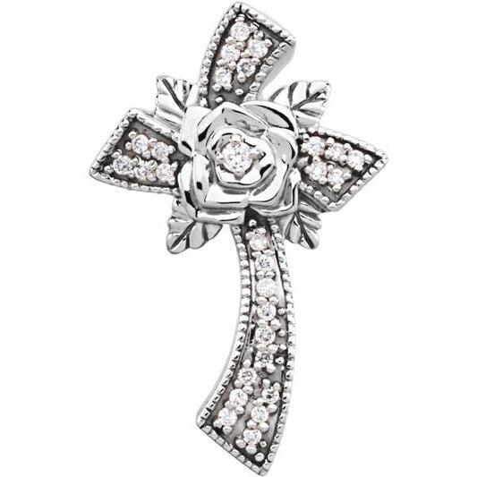 14K White Gold 1/6 CTW Natural Diamond Floral-Inspired Cross Pendant