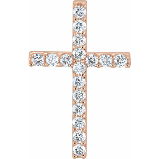 14K Rose Gold 5/8 CTW Natural Diamond Petite Cross Pendant