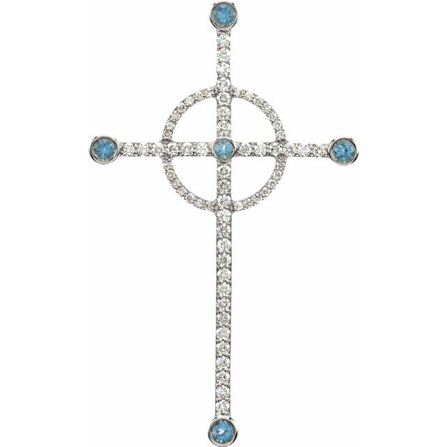 14K White Gold Natural Swiss Blue Topaz & 1/2 CTW Natural Diamond Cross Pendant