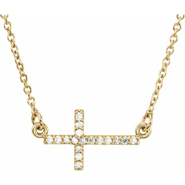 14K Yellow Gold .07 CTW Natural Diamond Sideways Cross 16-18" Necklace