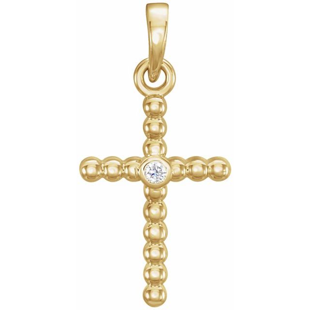 14K Yellow Gold 19.1x9.5 mm .015 CTW Natural Diamond Beaded Cross Pendant