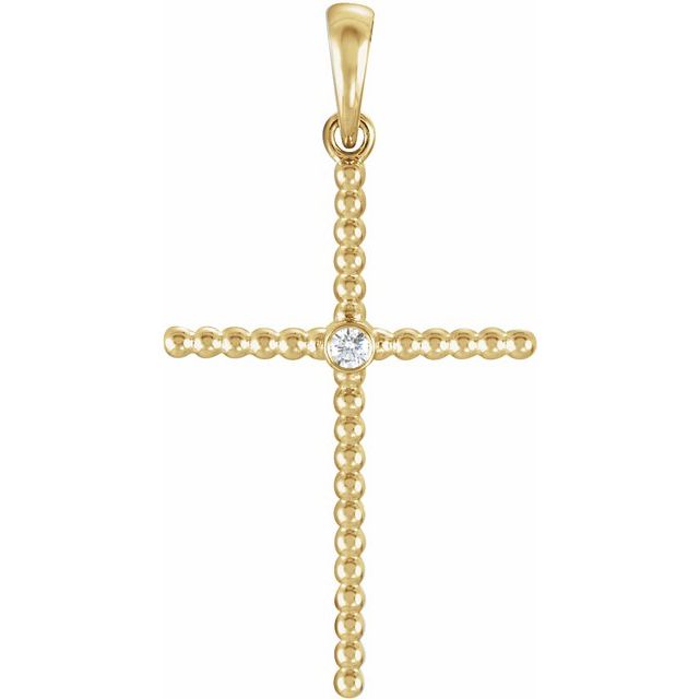 14K Yellow Gold 33.3x17.6 mm .03 CTW Natural Diamond Beaded Cross Pendant